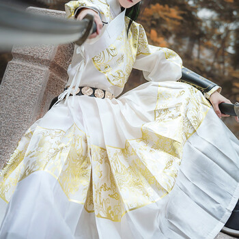 汉服男女妆花织金情侣款飞鱼服贴里春季款汉服白色飞鱼服一件现货180