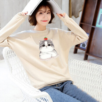 卡通印花连帽上衣女学院风圆领套头宽松百搭t恤jd7j18301011杏色xl