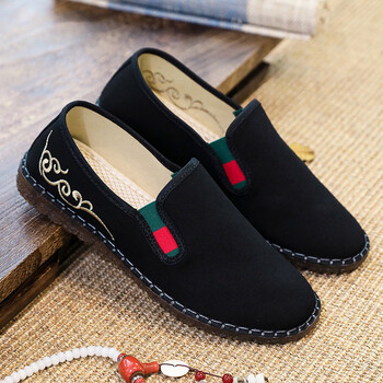 新款国风简约绣花鞋古风汉服鞋子复古风绣花板鞋社会鞋男女鞋 黑色 40