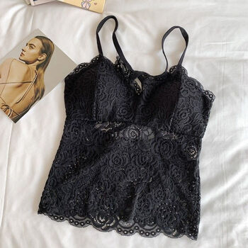 qiwn新款蕾丝美背吊带修身性感网红小背心女内搭外穿打底衫上衣潮黑色