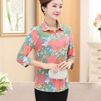 2023中老年女装夏装长袖衬衫女奶奶装夏季老年人上衣女老人衣服妈妈装
