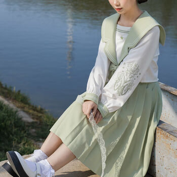 觅靓裳jk水手服土曜日jk绿色水手服套装椿藤海军领日系校供学院风制服