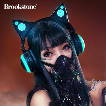 brookstone美国brookstone猫耳耳机头戴式线蓝牙耳机麦克风动漫发光