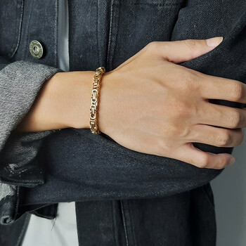 项链手链男女潮个性痞帅嘻哈可刻字 拜占庭手链金色长21cm宽6mm)