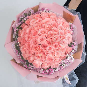 玫瑰花束送女友生日礼物全国同城实体花店配送 52朵粉玫瑰花束【图片