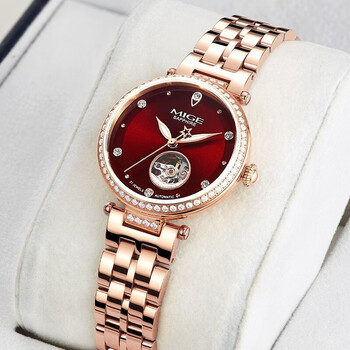 米格mige全自动机械表女士手表镂空全自动夜光防水手表女七夕情人节