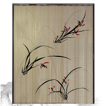 竹帘子折叠推拉家用卧室简易门客厅竹隔断卷帘养生馆移门印花侧拉