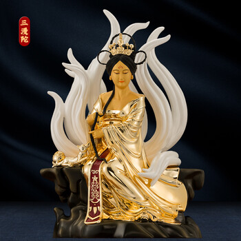 三漫陀狐仙娘娘神像19寸纯铜天师府九尾狐灵仙像道家居家供奉摆件