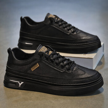 男鞋秋季休闲皮鞋2023新款运动板鞋厨师工作防滑防水上班潮鞋黑色39