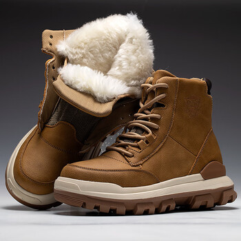 冬季羊毛一体防寒冬靴男士保暖羊毛靴东北雪地靴加厚保暖真皮羊毛鞋