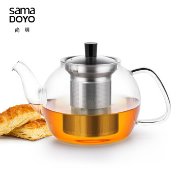 尚明（samaDOYO） 耐热加厚玻璃茶壶泡茶壶不锈钢过滤泡茶器耐高温功夫茶具居家 中式单壶(900ml)