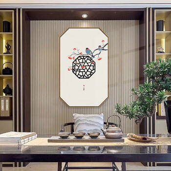 尚锦美舍 新中式客厅装饰画茶室简约禅意沙发背景墙玄关壁画八边形