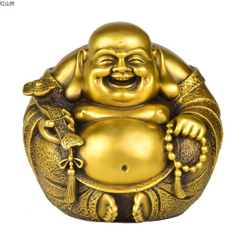 纯铜弥勒佛像摆件圆如意佛笑佛大肚佛汽车装饰居装饰品客厅 圆如意