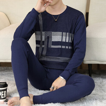 雅鹿纯棉秋衣秋裤男款全棉毛衫中老年人中年低领加厚保暖内衣男土681