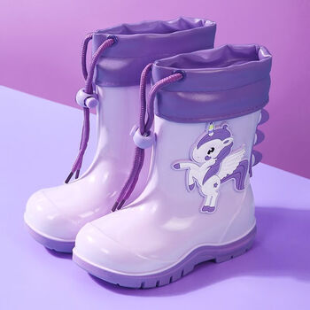 雨鞋儿童雨鞋女童防滑水鞋中大童雨靴男 2209紫色天马【加松紧棉套】