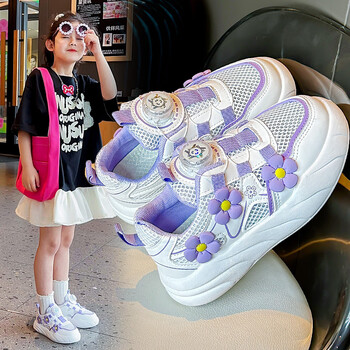 绿倮女童网面运动鞋儿童鞋子2024年夏季透气单网学生鞋女孩休闲跑步鞋