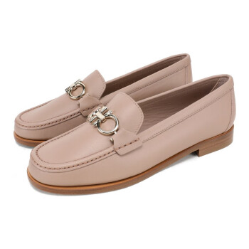 ferragamo菲拉格慕女鞋女士经典扣饰牛皮乐福鞋皮鞋杏色01n6600725789