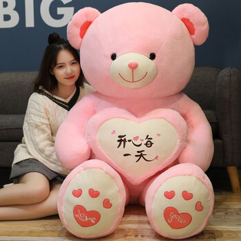 布娃娃抱抱熊大号睡觉抱枕玩偶女孩可爱粉色开心每一天16米送玫瑰花