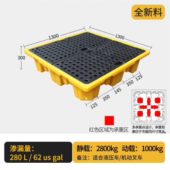 驰壹鹰 塑料危废防渗漏托盘二次容器泄露废液机油桶接油盘C5四桶托盘款1300*1300*300