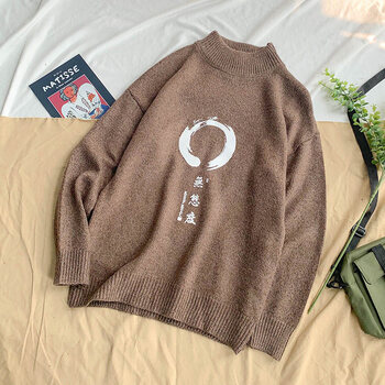 手工编织毛衣外套男纯色基础款粗线圆领针织衫秋冬宽松毛线衣 4016-mg