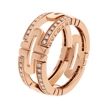 bvlgari宝格丽parentesi系列18k玫瑰金圆戒指半密镶钻石镂空十字架