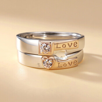 老凤祥s925情侣戒指韩版爱心形英文字母love男女对戒指环件七女款白