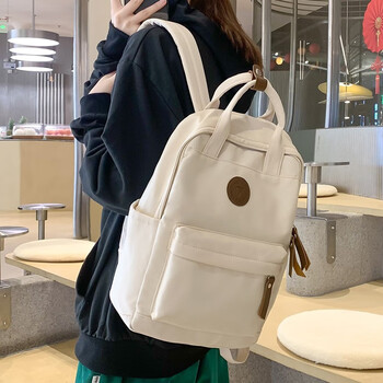 金檀侠日系韩版手提双肩两用背包大容量纯色休闲校园高中生初中生书包