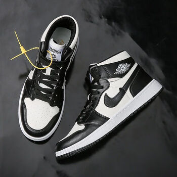 ni联名2023新款潮鞋空军一号篮球鞋子情侣板鞋女高帮 aj黑白 50_拍此