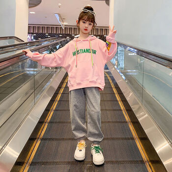 女生中学生春秋款女孩炫酷上衣儿童韩版洋气时髦衣服童装字母刺绣卫衣