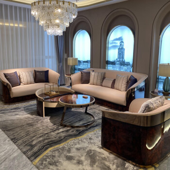 石港式轻奢客厅真皮沙发组合别墅套房时尚意式钢琴烤漆设计整装家具 1