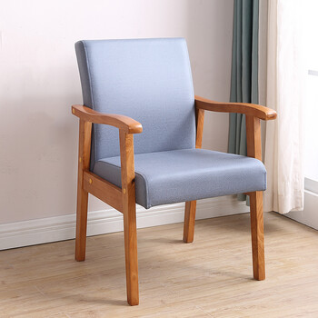 实木靠背椅带扶手电脑椅家用单人沙发椅麻将椅子软包老人椅 海棠色配