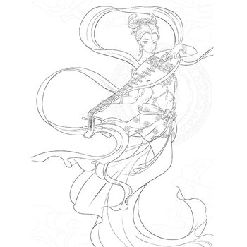 飞天舞敦煌曲唯美古风涂色线描集水彩古风涂色线描哒哒猫填色书手绘