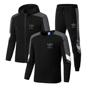 adidas阿迪达斯三叶草秋季运动套装男连帽卫衣外套休闲时尚运动服三