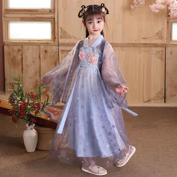 乐迪纯民族服装儿童汉服女童春夏舞蹈裙古风女学生表演日常款女生仙女