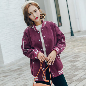 2021秋冬新款棒球服女生学院风休闲运动外套潮甄萌酒红色均码80120斤
