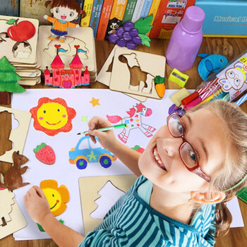木制儿童早教涂鸦填色学画画工具diy幼儿园手工制作陪孩子一起动手和
