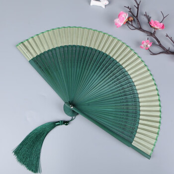 墨申扇子夏天古风便携绿色折扇女式随身古典中国风汉服旗袍折叠小扇子