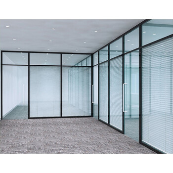 办公室玻璃高隔断墙铝合金屏风隔墙板防火钢化玻璃带百叶隔音墙 80双