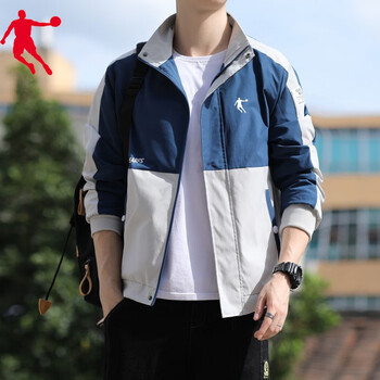 乔丹外套男春秋款韩版休闲立领男装时尚潮流学生运动夹克外套蓝色xl重