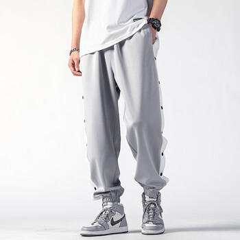 范智达灰色排扣裤春夏季薄款美式全开扣运动宽松男生训练篮球长裤束脚