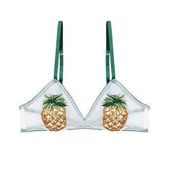 文胸菠萝刺绣柔软双层网纱细带性感内衣女2019新品款 绿色菠萝 s(70