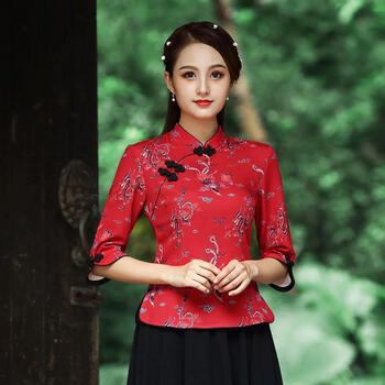 2021春夏款古装汉服新式改良复古女唐装中年妈妈两件套中国风旗袍