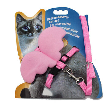 猫咪牵引绳猫链挣脱晒猫链子溜猫遛猫绳猫绳子猫牵引用品粉色小翅膀款