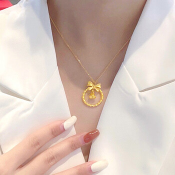 纳点 黄金雪花铃铛项链女时尚5g足金999蝴蝶结圣诞铃铛麻花甜美套链送