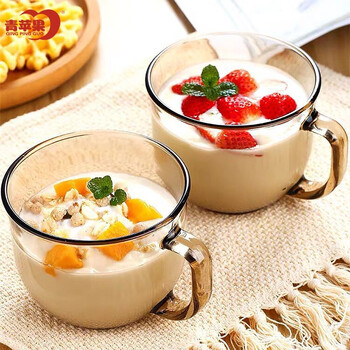 青苹果牛奶杯玻璃水杯大容量奶茶早餐喝奶燕麦杯玻璃多功能麦片碗
