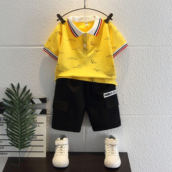 涂画图画男童夏季套装新款一岁宝宝衣服夏装短袖衫衣服儿童休闲套装