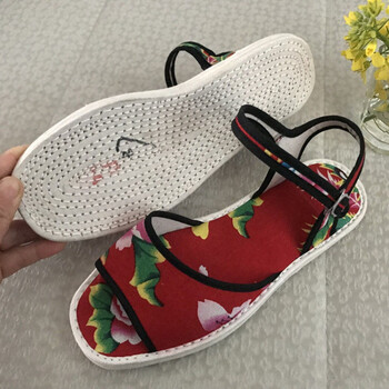 老北京布鞋千层底布凉鞋女夏季平底复古文艺手工孕妇月子开车布鞋 红
