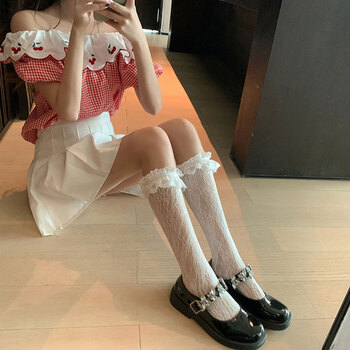 云大师白丝袜蕾丝洛丽塔小腿袜袜子女中筒袜jk长筒花边日系ins可爱