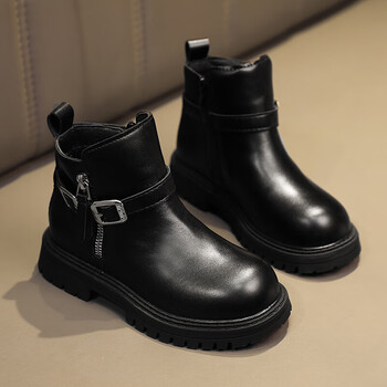 大黄蜂bigwasp女童靴子马丁靴秋季2023新款儿童黑色皮靴春秋款女孩短