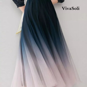 vivasoli香港潮牌2023渐变色纱裙网纱裙春秋高腰a字半身裙中长款裙子